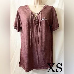 Maroon Victoria Secret PINK Criss Cross Tie Front Tee